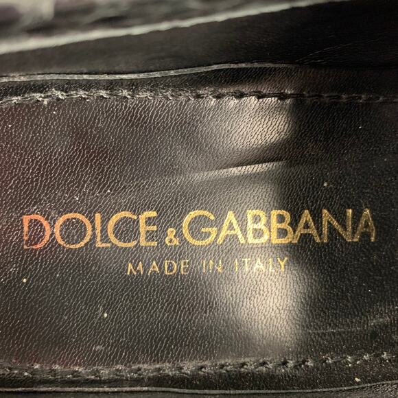 DOLCE & GABBANA Size 7 Black Textured Leather Slip On Loafers - Picture 8 of 9